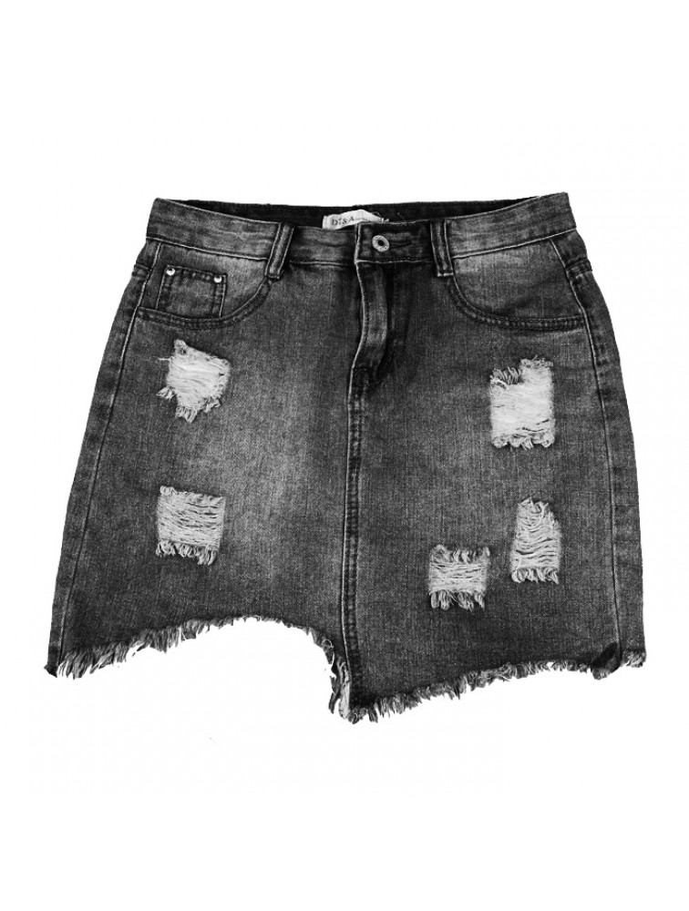 SHE CLOTHES Ripped Denim Skirt Grey